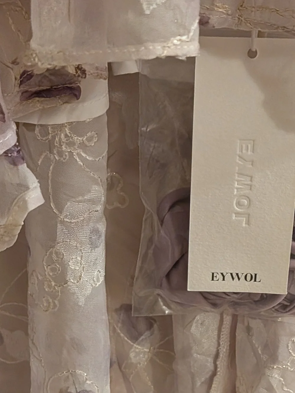 EYWOL Women's Floral Embroidered Ruffle Midi Dress Beige Size L NWT - Picture 4 of 4
